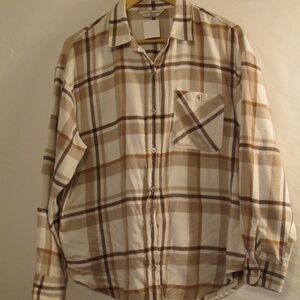Alpine Design Cream and Brown Plaid Button Down Flannel Shirt